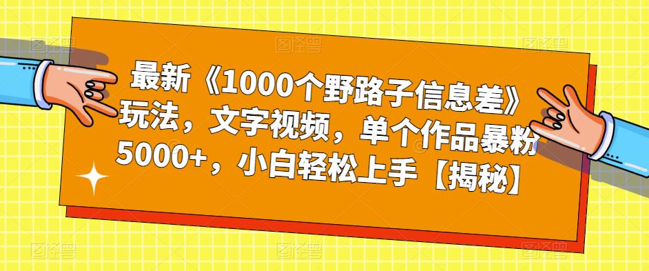 最新《1000个野路子信息差》玩法，文字视频，单个作品暴粉5000+，小白轻松上手【揭秘】-宇文网创