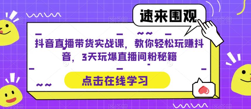 抖音直播带货实战课，教你轻松玩赚抖音，3天玩爆直播间-宇文网创