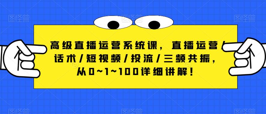 高级直播运营系统课，直播运营/话术/短视频/投流/三频共振，从0~1~100详细讲解！-宇文网创