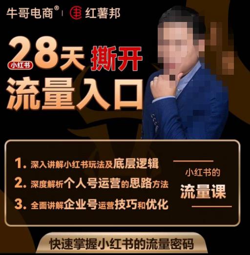 牛哥电商红薯邦28天撕开小红书流量入口，小红书运营系列课，快速掌握小红书的流量密码-宇文网创