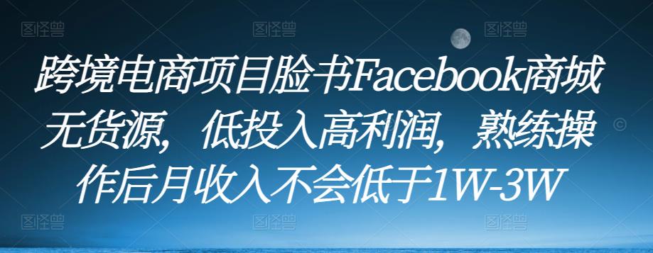 跨境电商项目脸书Facebook商城无货源，低投入高利润，熟练操作后月收入不会低于1W-3W-宇文网创