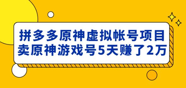 外面卖2980的拼多多原神虚拟帐号项目：卖原神游戏号5天赚了2万-宇文网创