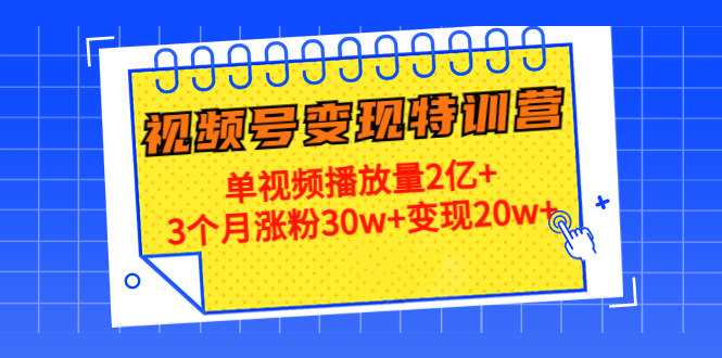 21天视频号变现特训营：单视频播放量2亿+3个月涨粉30w+变现20w+-宇文网创