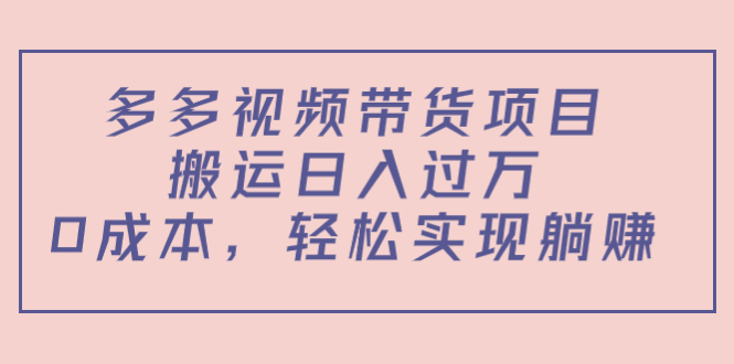 多多视频带货项目，搬运日入过万，0成本，轻松实现躺赚（教程+软件）-宇文网创