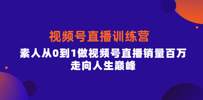 视频号直播训练营，素人从0到1做视频号直播销量百万，走向人生巅峰-宇文网创