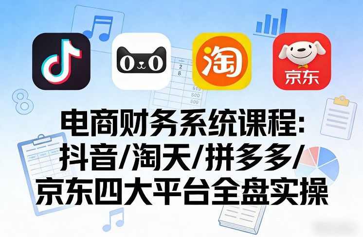 电商财务系统课程，覆盖抖音、淘天、拼多多、京东四大主流平台的全盘实操-宇文网创