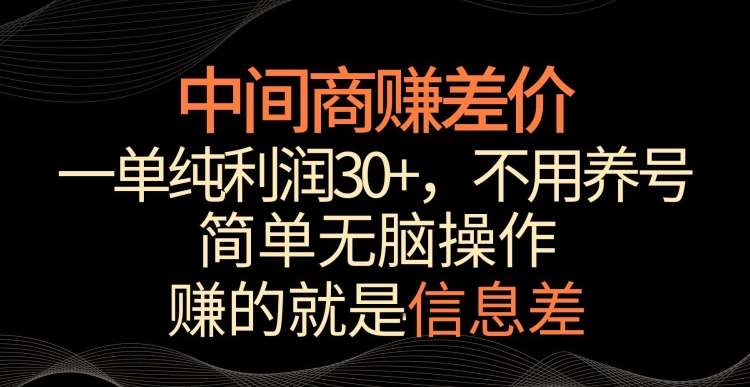 中间商赚差价，一单纯利润30+，简单无脑操作，赚的就是信息差，轻轻松松日入1000+【揭秘】-宇文网创