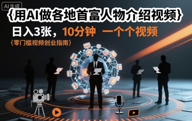 用AI做各地首富人物介绍视频，日入3张，10分钟一个视频-宇文网创