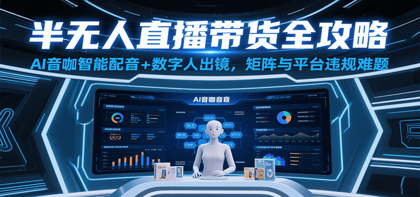 半无人直播带货全攻略：AI音咖智能配音+数字人出镜，解决账号矩阵与平台违规难题-宇文网创