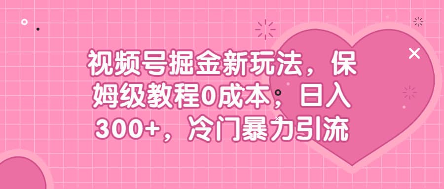 视频号掘金新玩法，保姆级教程0成本，日入300+，冷门暴力引流-宇文网创