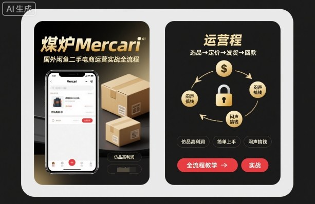煤炉Mercari国外闲鱼二手电商运营实战全流程，仿品高利润，简单上手，闷声搞钱-宇文网创