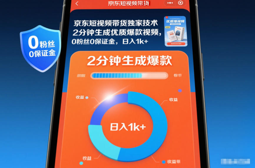 京东短视频带货独家技术,2分钟生成一条优质爆款视频,0粉丝0保证金,日入1k+【揭秘】-宇文网创