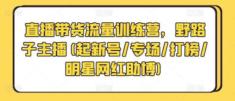 直播带货流量训练营，野路子主播(起新号/专场/打榜/明星网红助博)-宇文网创