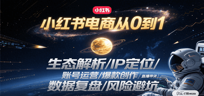 小红书电商从0到1：生态解析/IP定位/ 账号运营/爆款创作/直播带货/数据复盘/风险避坑-宇文网创