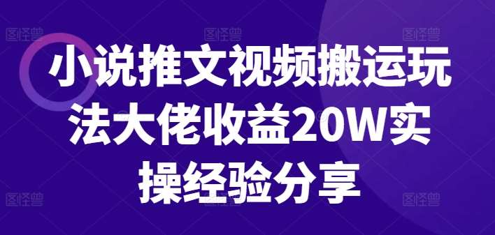 小说推文视频搬运玩法大佬收益20W实操经验分享-宇文网创