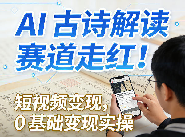 AI古诗解读赛道走红！短视频变现，0基础变现实操-宇文网创