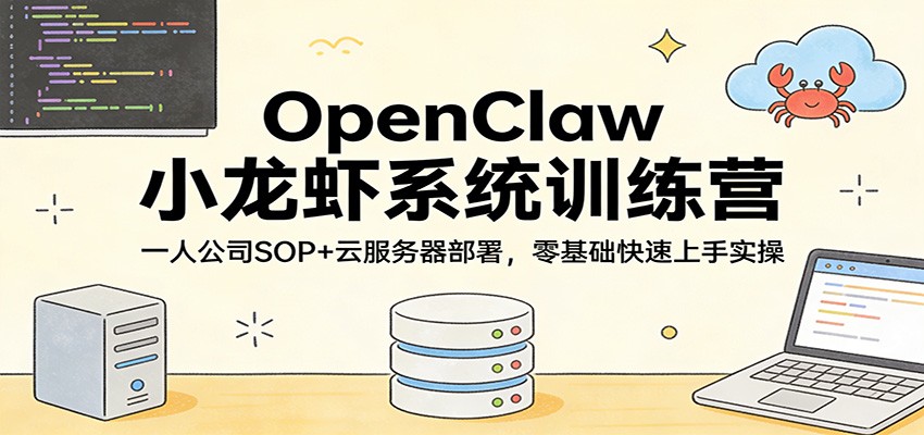 OpenClaw小龙虾系统训练营：一人公司SOP，云服务器部署，零基础快速上手实操-宇文网创