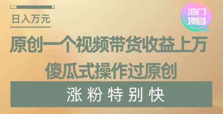 原创一个视频带货收益上万，傻瓜式操作过原创，几分钟做一个视频涨粉特别快【揭秘】-宇文网创