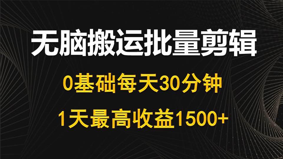 （10008期）每天30分钟，0基础无脑搬运批量剪辑，1天最高收益1500+-宇文网创
