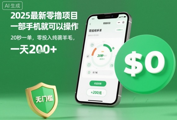 2025最新零撸项目，一部手机就可以操作，20秒一单，零投入纯薅羊毛，无门槛，一天200+【揭秘】-宇文网创