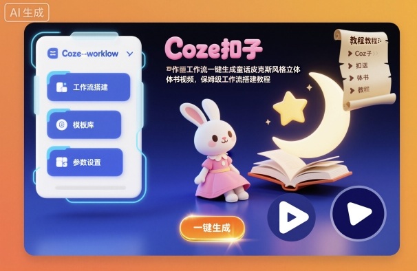 Coze扣子工作流一键生成童话皮克斯风格立体书视频，保姆级工作流搭建教程-宇文网创