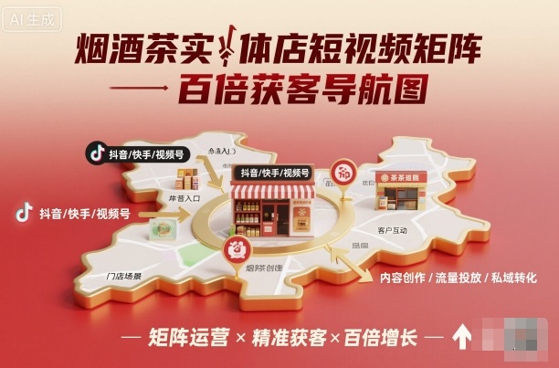 烟酒茶实体店短视频矩阵百倍获客导航图-宇文网创