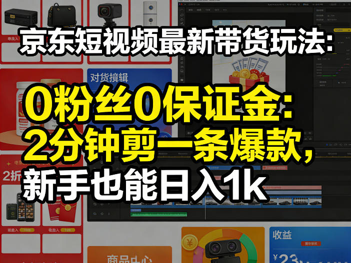 京东短视频最新带货玩法,0粉丝0保证金,2分钟剪一条爆款,新手也能日入1k+【揭秘】-宇文网创