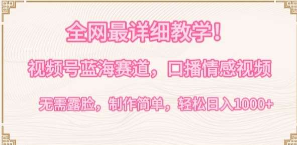 全网最详细教学，视频号蓝海赛道，口播情感视频，无需露脸，制作简单，轻松实现日入1000+【揭秘】-宇文网创