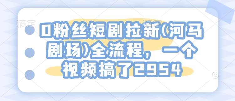 0粉丝短剧拉新(河马剧场)全流程，一个视频搞了2954-宇文网创