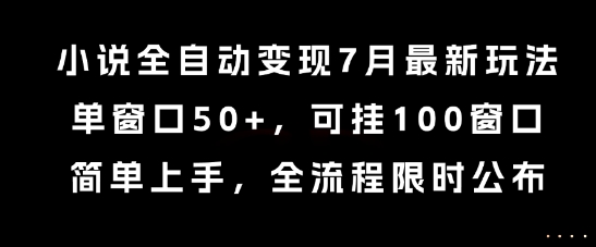小说全自动变现7月玩法，单窗口50+，可挂100窗口，简单上手，全流程限时公布【揭秘】-宇文网创