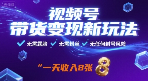 视频号带货变现新玩法，无需露脸，无需粉丝，无任何封号风险，一天收益8张【揭秘】-宇文网创