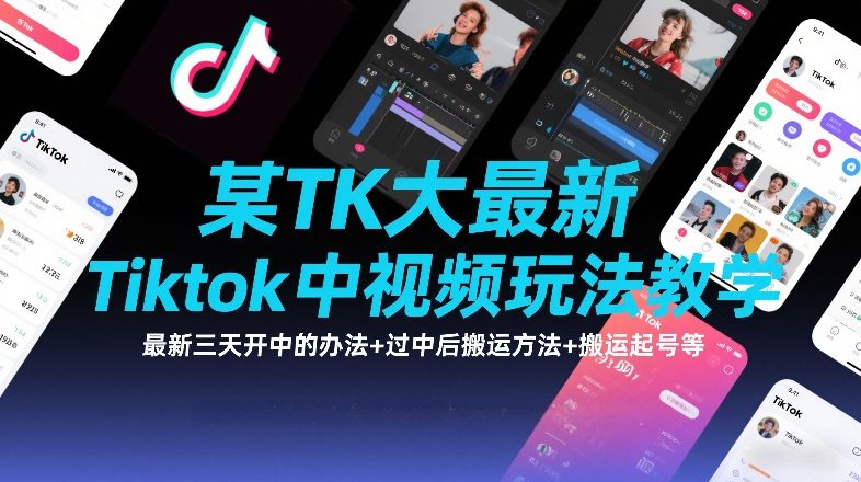 某TK大佬最新Tiktok中视频玩法教学，最新三天开中的办法+过中后搬运方法+搬运起号等-宇文网创