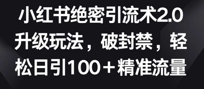 小红书绝密引流术2.0升级玩法，破封禁，轻松日引100+精准流量【揭秘】-宇文网创