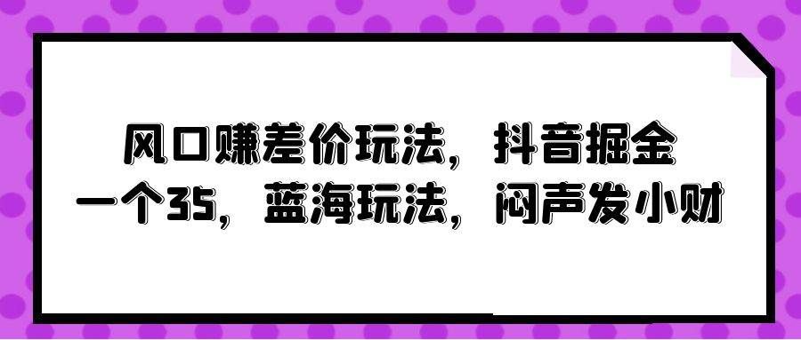（10022期）风口赚差价玩法，抖音掘金，一个35，蓝海玩法，闷声发小财-宇文网创