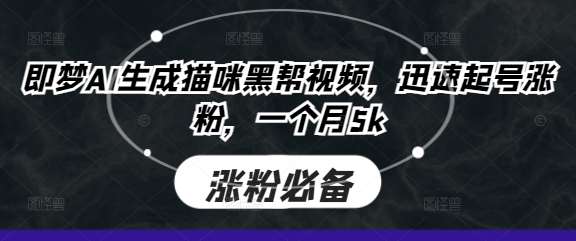 即梦AI生成猫咪黑帮视频，迅速起号涨粉，一个月5k-宇文网创