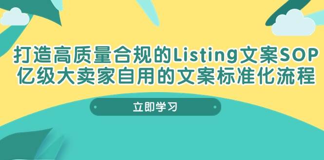 （10585期）打造高质量合规Listing文案SOP，亿级大卖家自用的文案标准化流程-宇文网创
