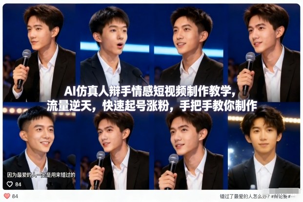 AI仿真人辩手情感短视频制作教学，流量逆天，快速起号涨粉，手把手教你制作-宇文网创