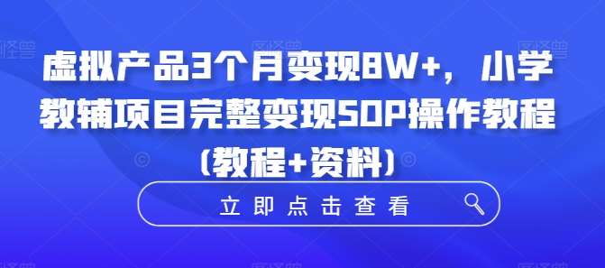 虚拟产品3个月变现8W+，小学教辅项目完整变现SOP操作教程(教程+资料)-宇文网创