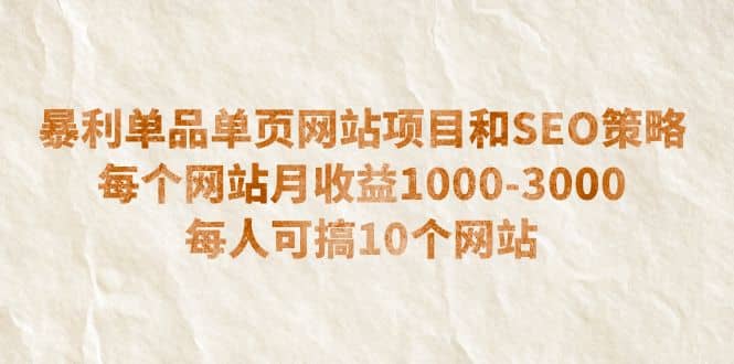 暴利单品单页网站项目和SEO策略 每个网站月收益1000-3000 每人可搞10个-宇文网创