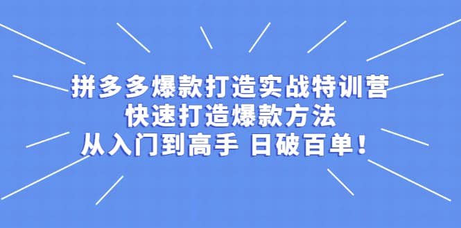 拼多多爆款打造实战特训营：快速打造爆款方法，从入门到高手 日破百单-宇文网创