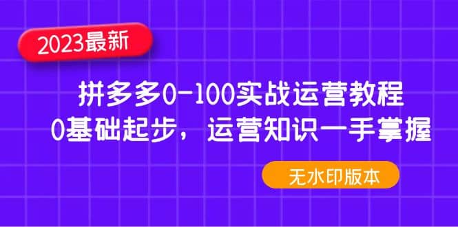 2023拼多多0-100实战运营教程,0基础起步,运营知识一手掌握(无水印)-宇文网创