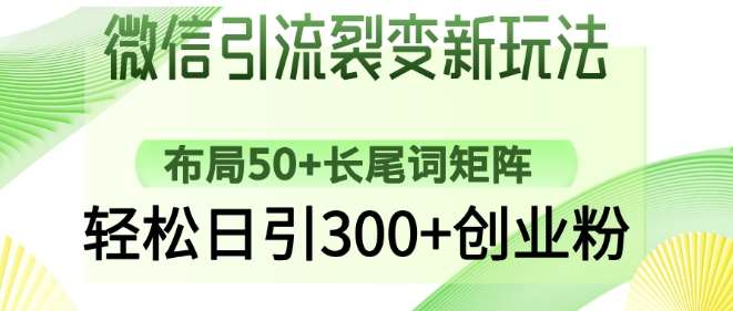 微信引流裂变新玩法：布局50+长尾词矩阵，轻松日引300+创业粉-宇文网创