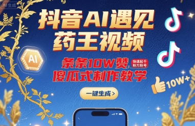 抖音AI遇见药王视频，条条10W赞，快速起千粉万粉号，傻瓜式制作教学-宇文网创