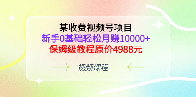 某收费视频号项目，新手0基础轻松月赚10000+，保姆级教程原价4988元-宇文网创