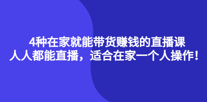 4种在家就能带货赚钱的直播课，人人都能直播，适合在家一个人操作！-宇文网创