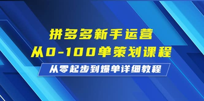 拼多多新手运营从0-100单策划课程，从零起步到爆单详细教程-宇文网创