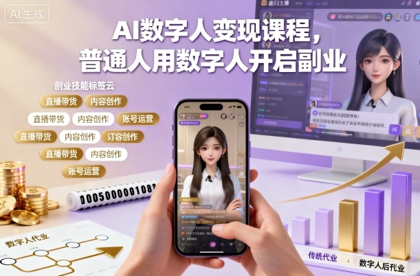 AI数字人变现课程，普通人用数字人开启副业-宇文网创