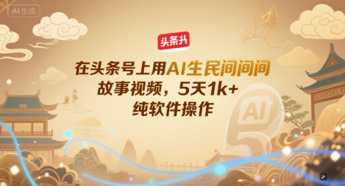 在头条号上用AI生民间故事视频，5天1k+，纯软件操作-宇文网创