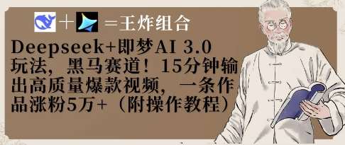 Deepseek+即梦AI3.0玩法,黑马赛道!15分钟输出高质量爆款视频,一条作品涨粉5W+-宇文网创