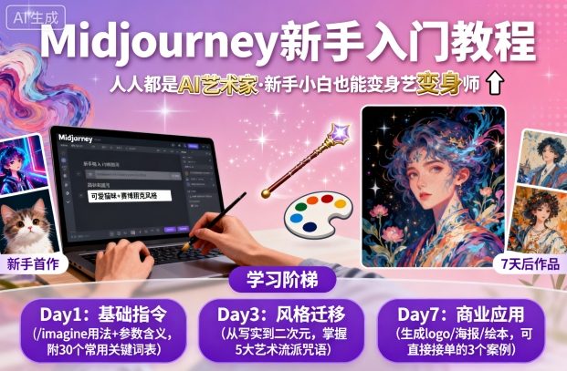 midjourney新手入门教程：人人都是AI艺术家，新手小白也能变身艺术大师-宇文网创